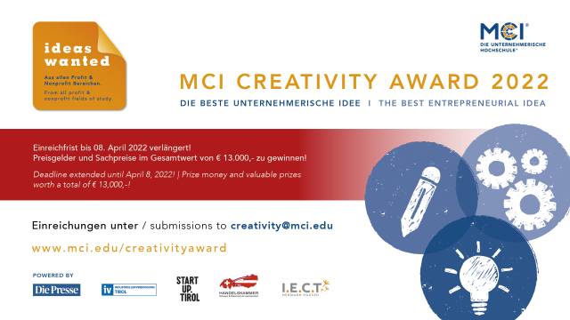 MCI Creativity Award 2022 | Einreichfrist bis 08. April 2022 verlängert!