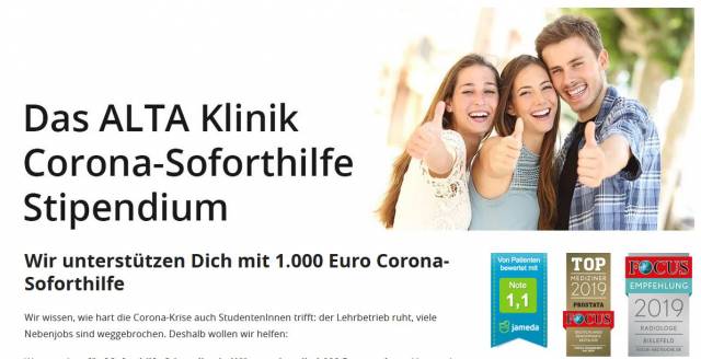 ALTA Klinik Corona-Soforthilfe Stipendium